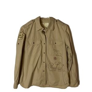 VINTAGE LRL Ralph Lauren W Sz PM 100% Cotton Shirt Embroidery Patches Writing